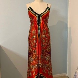 Colorful Satin Scarf Handkerchief Midi Maxi Dress